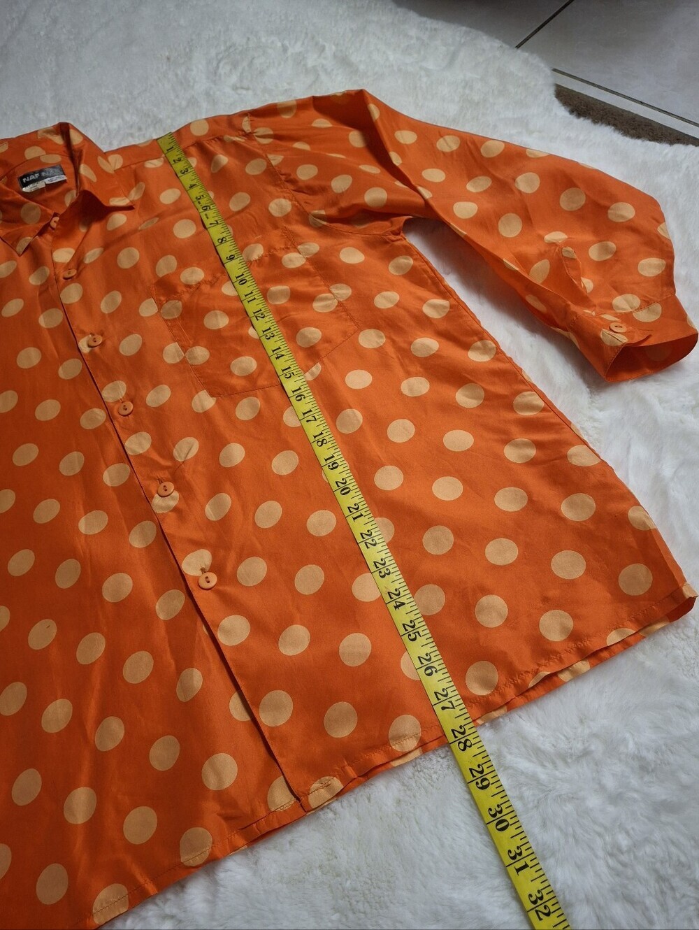 NAF NAF Paris Silk Orange with Beige Polka-Dots Button-Up Blouse Size X-Large - Picture 13 of 16